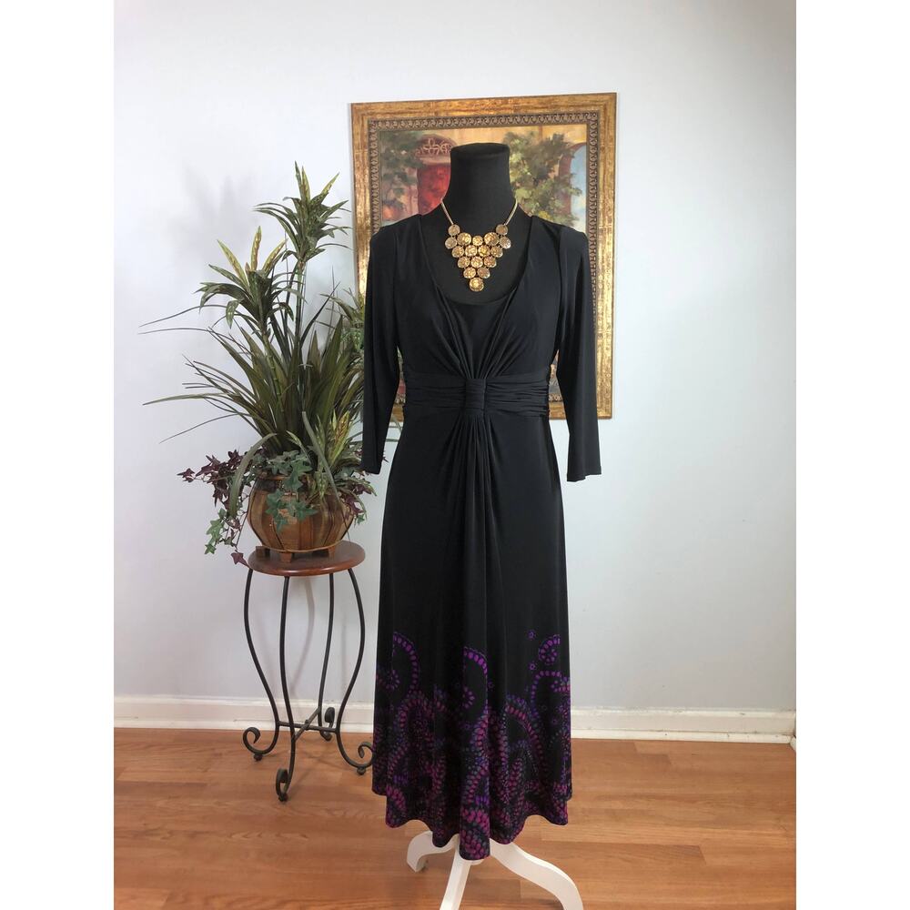 Boho Gothic Black Midi Dress‎ Size M Empire Waist Witchy Romantic Cottagecore